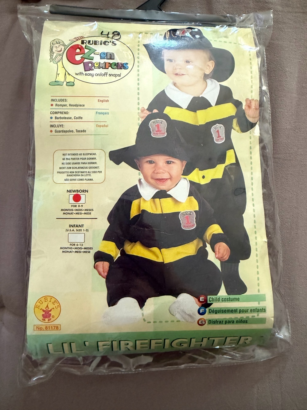 Rubie's Vintage Firefighter Costume 90’s Newborn Halloween
